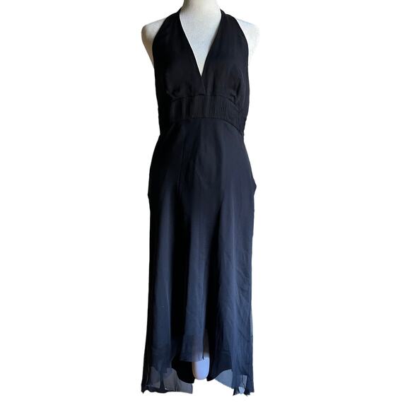 LAUNDRY Shelli Segal | Y2K Vintage Black Halter Hi-low Silk Chiffon Dress  Sz 8 - Picture 1 of 7